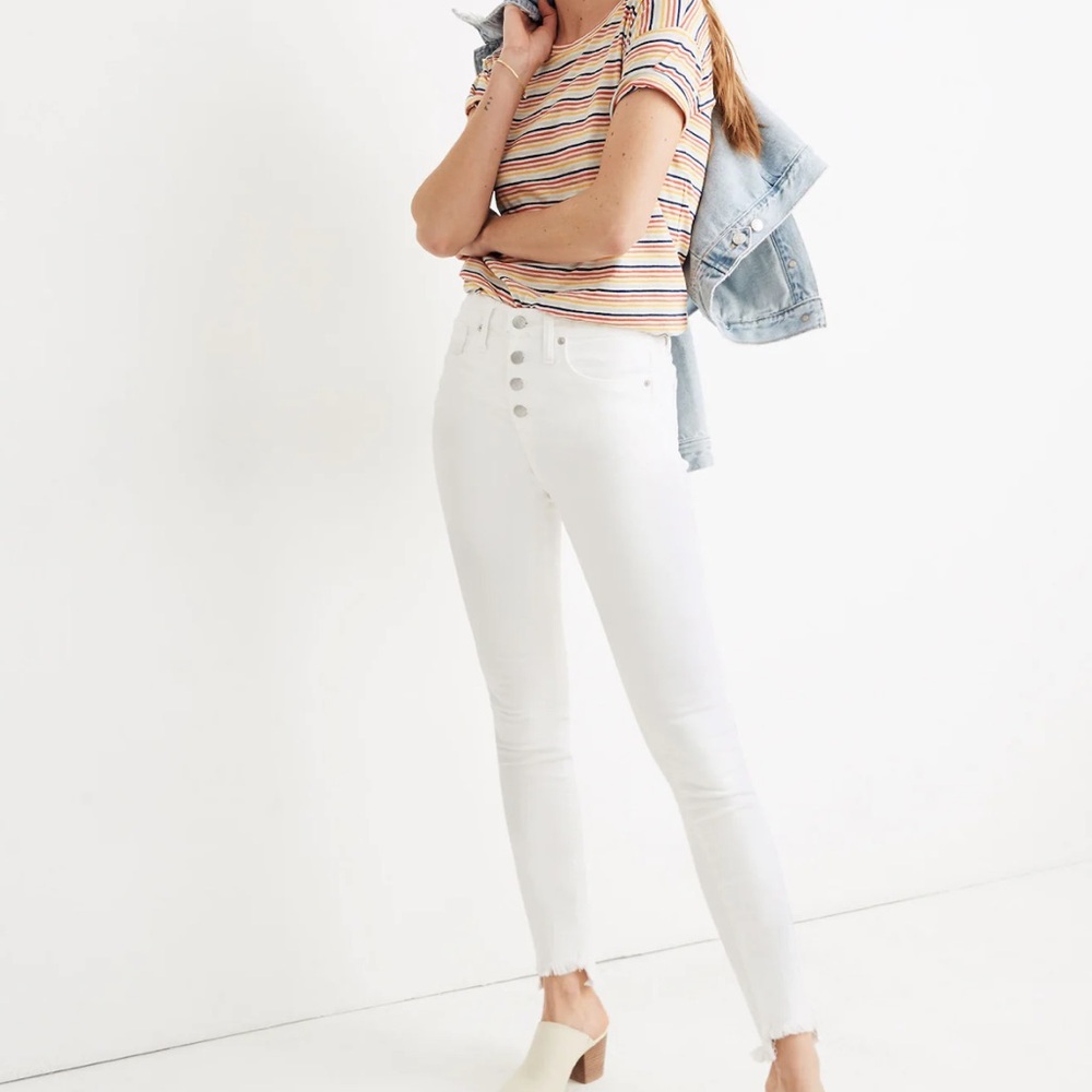 MADEWELL 10" High-Rise Skinny Jeans in Pure White: Step-Hem Edition NWT